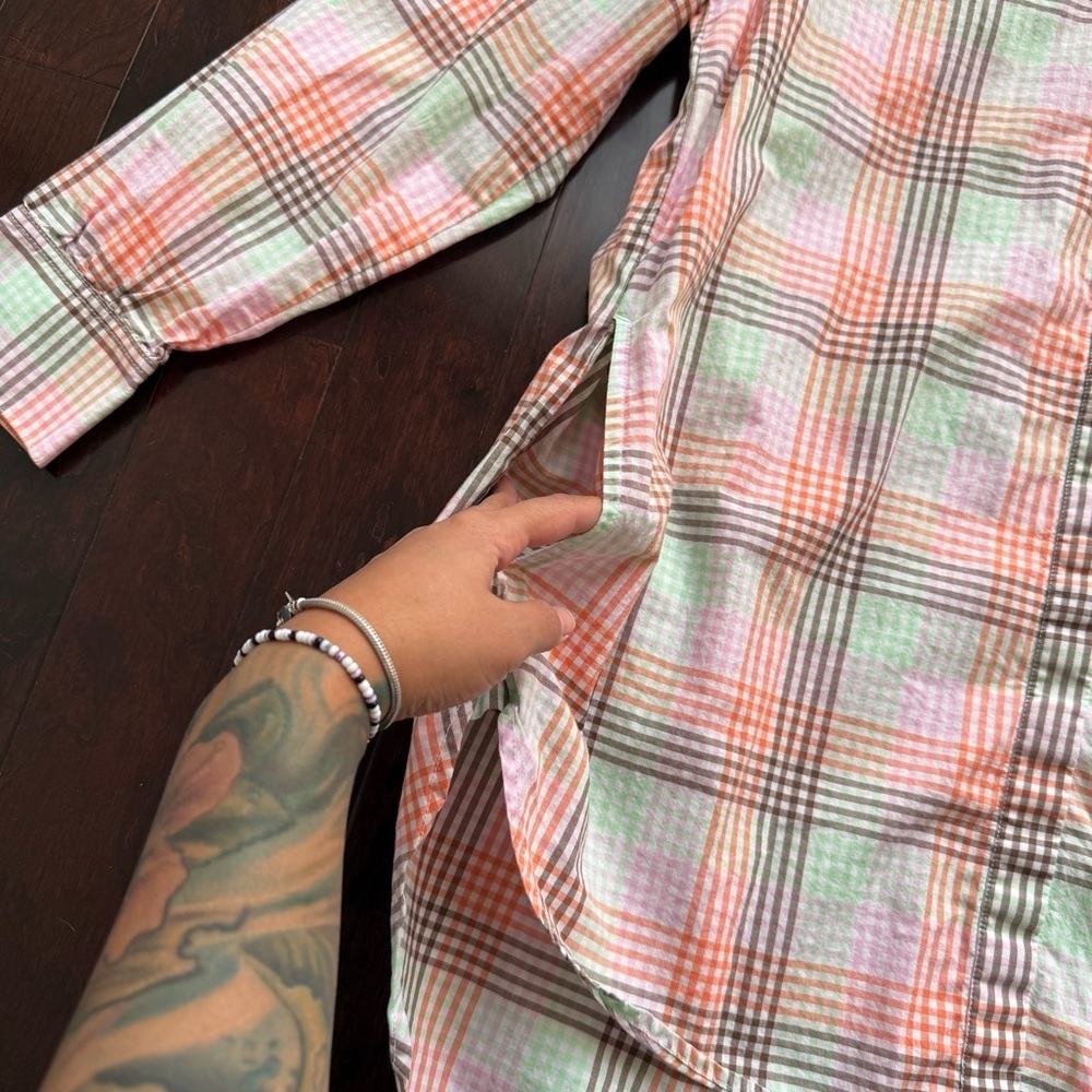 Lands' End Women’s Button Tunic Blouse Flannel Size L Plaid Pockets Easter Long - Picture 5 of 9